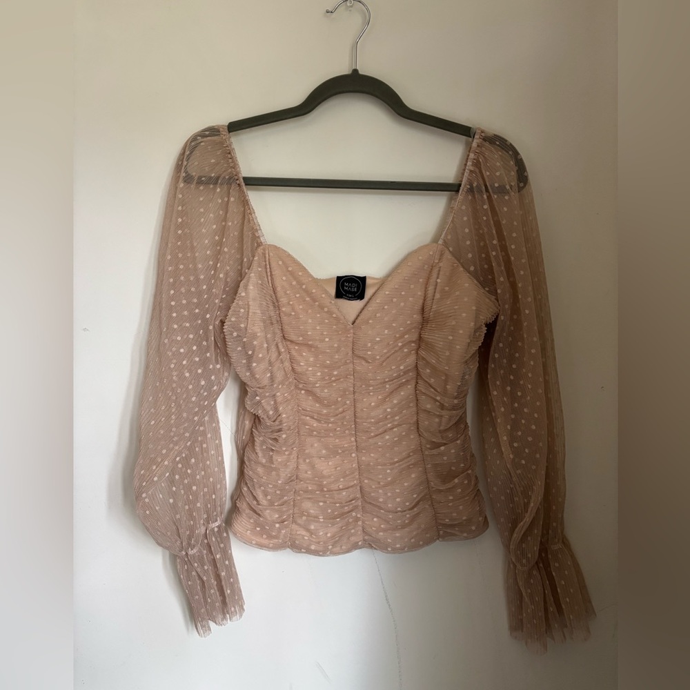 Tan Long Sheer Sleeve Blouse
